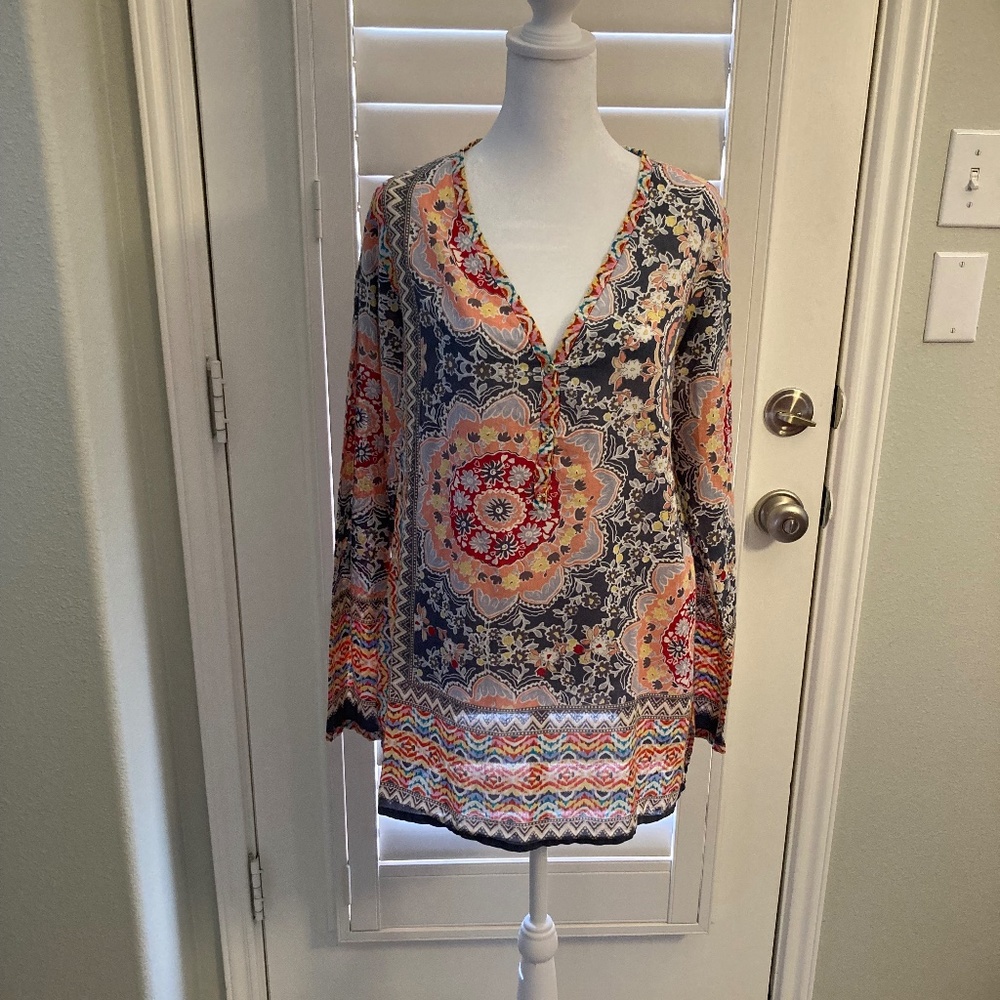 Johnny Was Colorful 100% Cotton Blouse Size S Bohemian ~ Sheer!